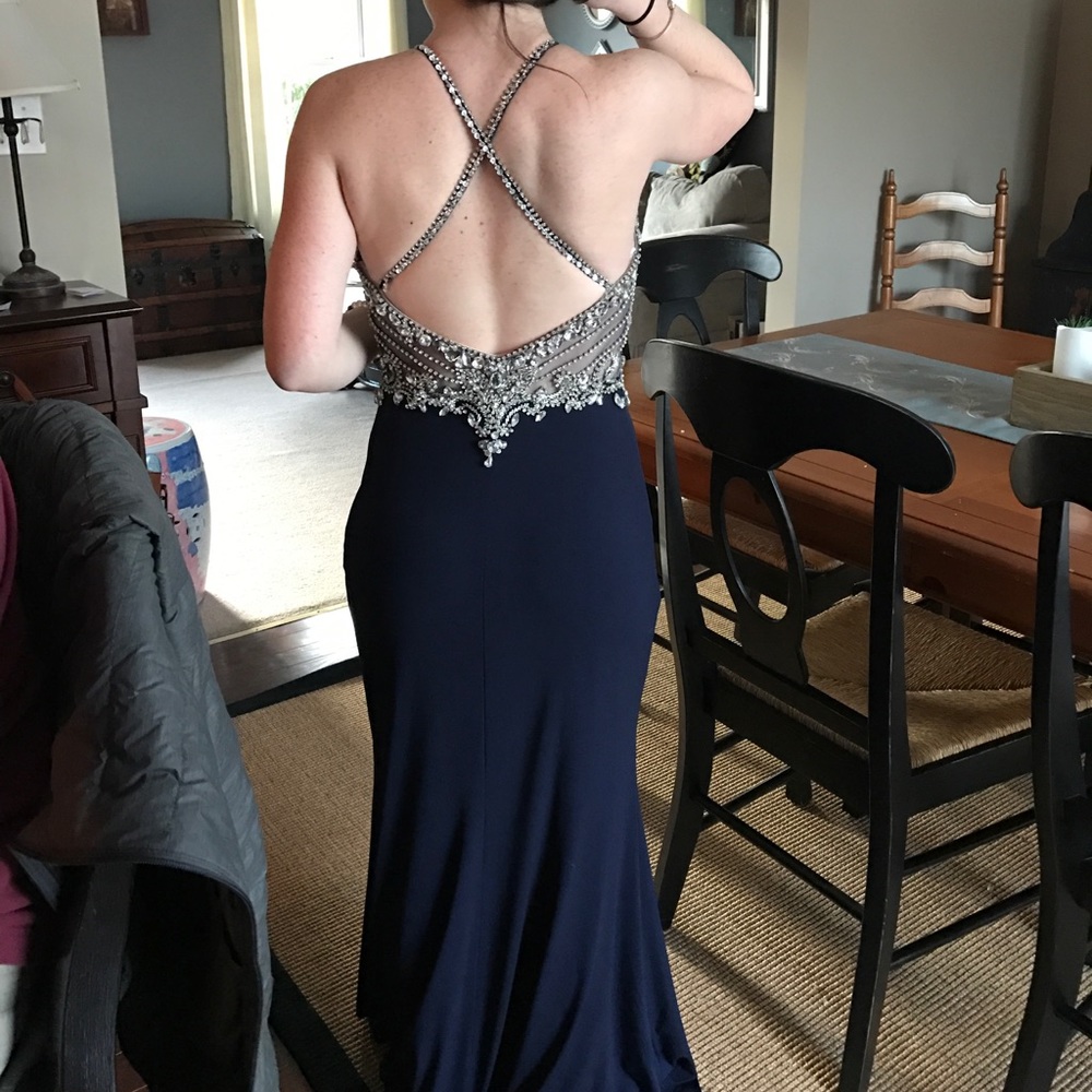 Navy blue and silver prom dress - Picture 2 of 5